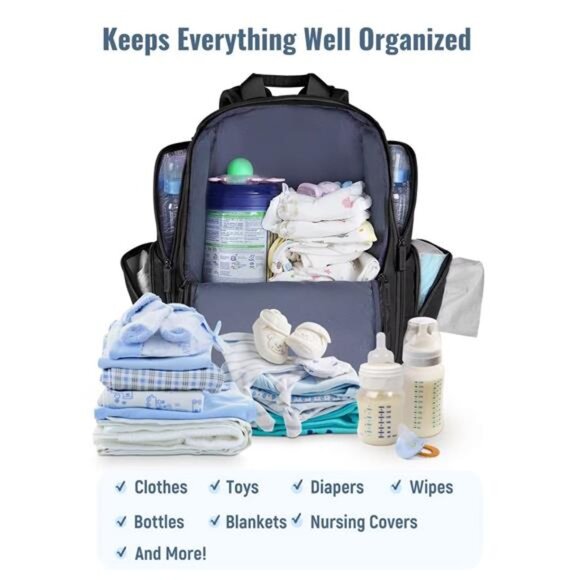 Diaper Bag Backpack Multifunctional Dad Diaper Bag with 2 Side Insulated Pockets - Picture 2 of 7